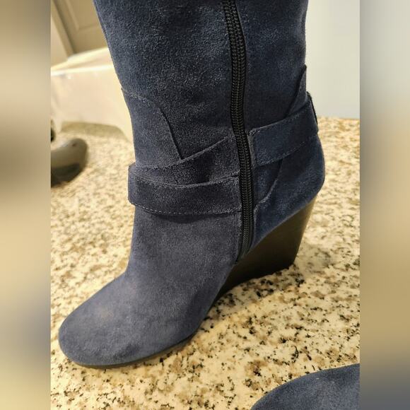 BCBG Generation blue suede wedges knee hight Boots - Picture 2 of 12